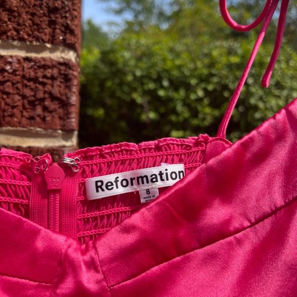 Reformation Marguerite Spaghetti Strap Midi Silk Dress Flambe Pink Women's 8 NWT - Picture 7 of 14